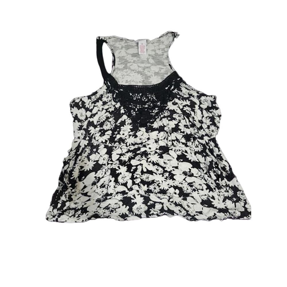 Candie's XL Black White Floral Sleeveless Tank Top